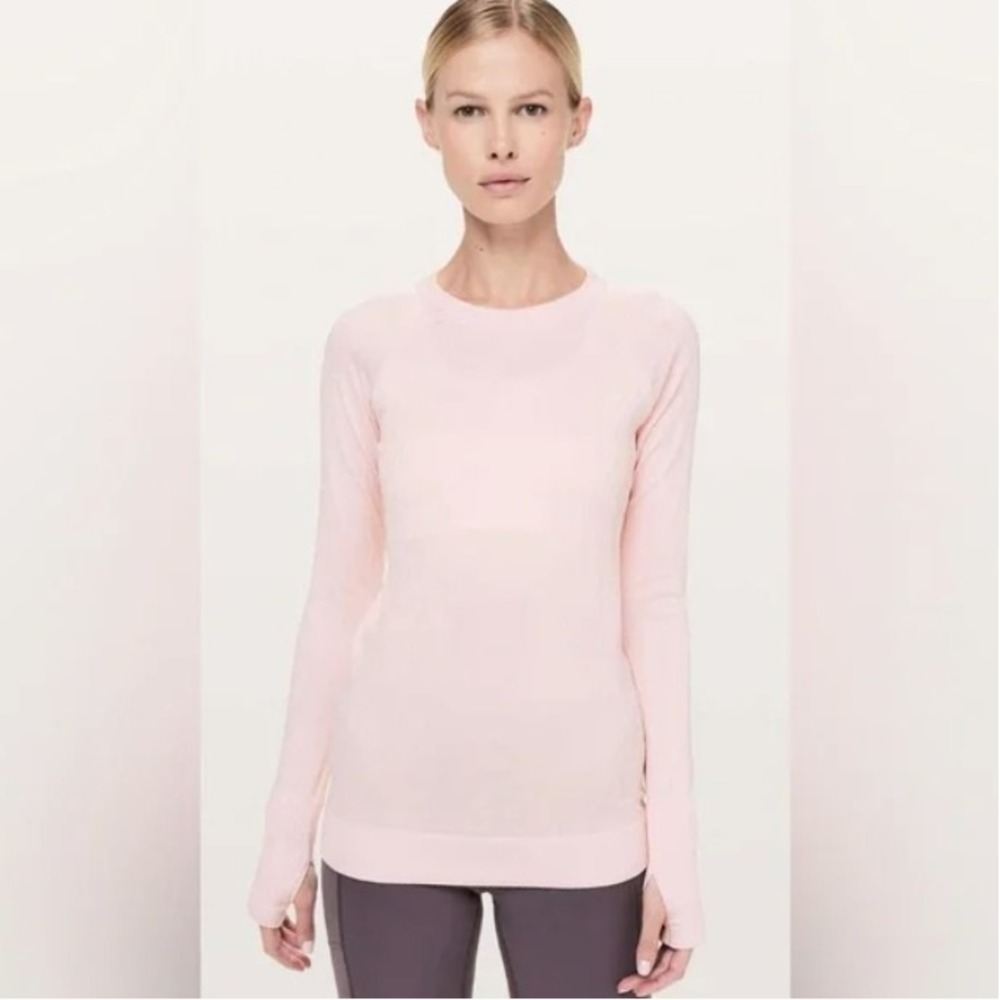 Lululemon Rest Less Pullover Long-Sleeve‎ Top Thumbhole Textured Pink Size 10